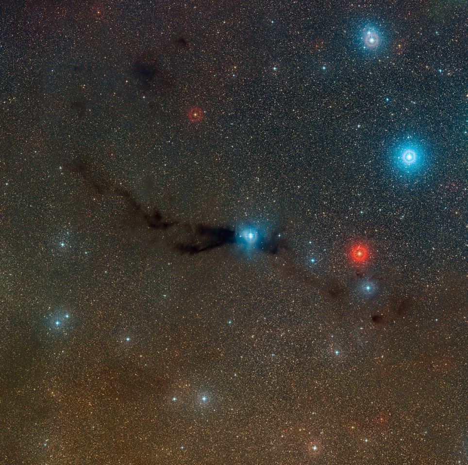 Širok pogleda na tamni oblak Lupus 3 i sa njim povezane mlade zvezde (Foto: ESO)
