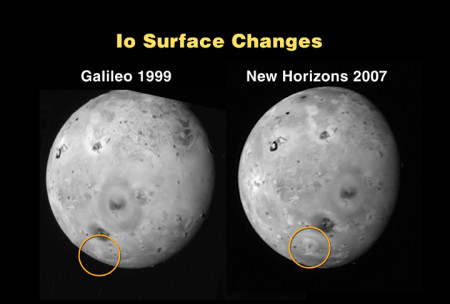 Promene koje je New Horizons zabeležio na Iu u odnosu na snimke misije Galilej
